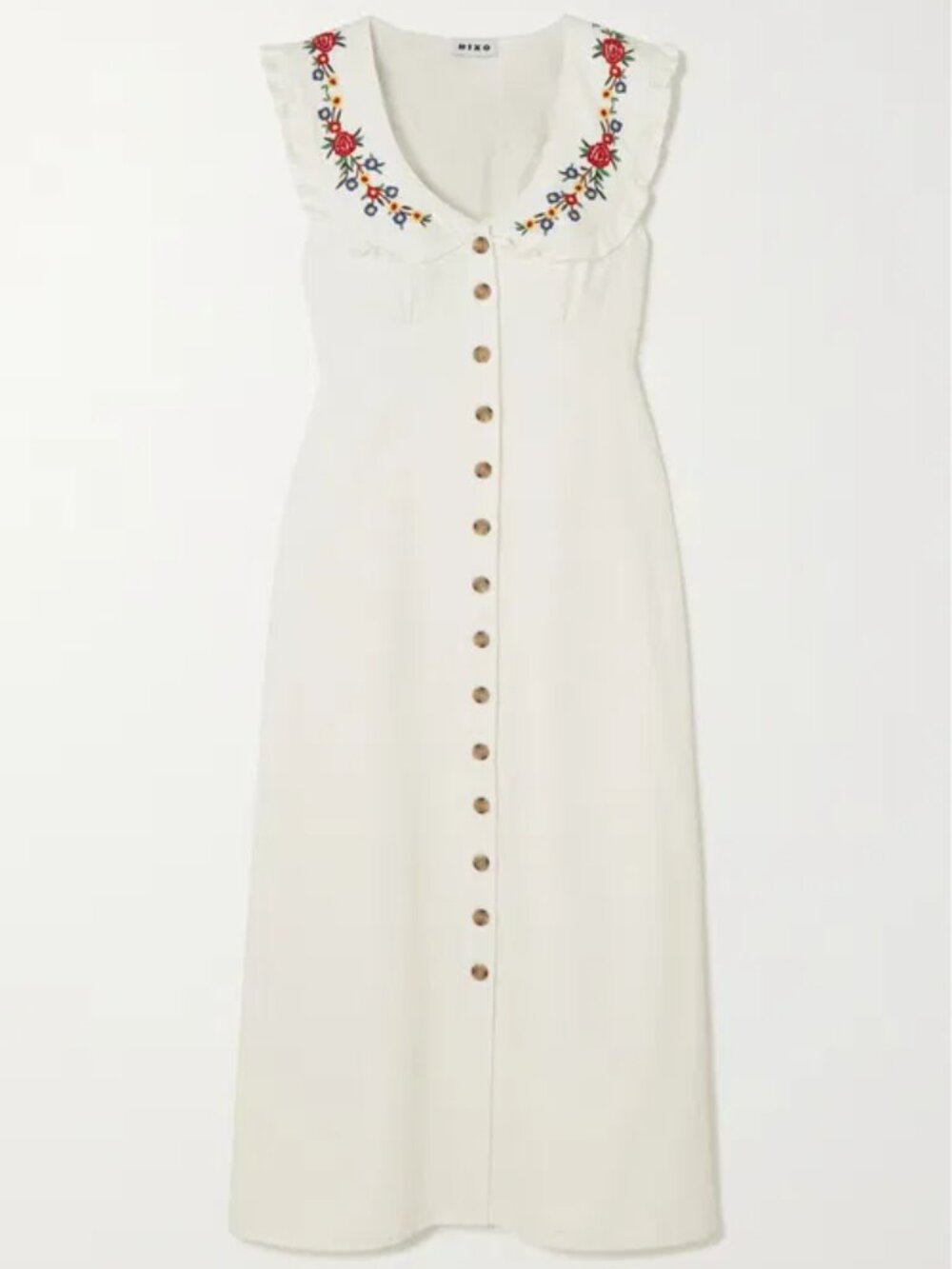 RIXO Nova Dress Midi Floral Embroidered Spread Collar Ecru Button front M - Picture 12 of 14